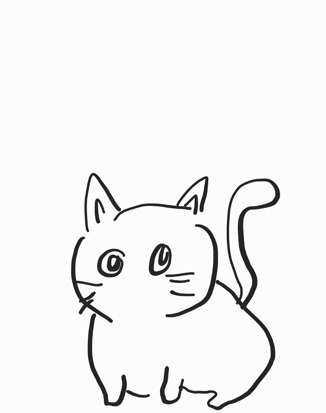 Your original hand-drawn paper cat with round eyes and a curling tail